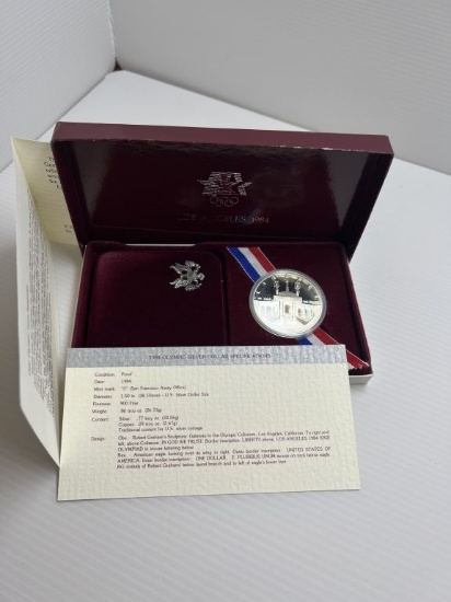 1984S United States Mint Proof Olympic Silver Dollar Commemorative with Original Packaging
