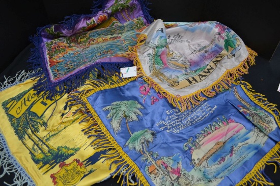 4 vintage silk /satin screen print pillow cases from Hawaii