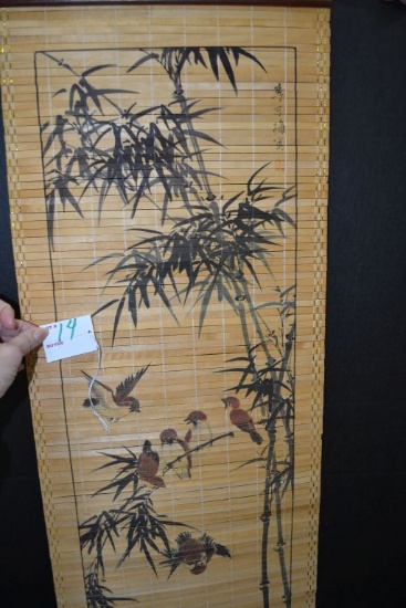 Oriental Painted bamboo wall hanging 33 in. long