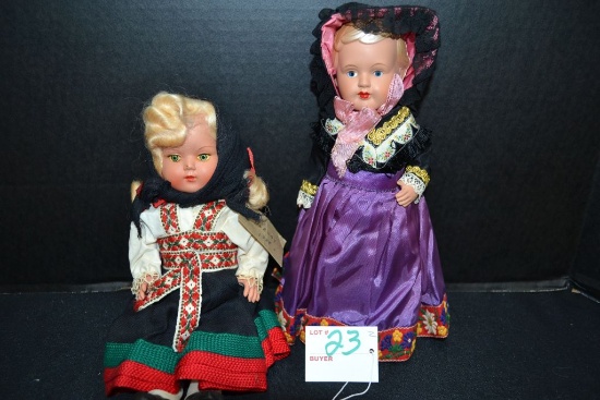 PR of vintage collectors dolls, 10 in. one made in Norway 1958 of composite and plastic limbs
