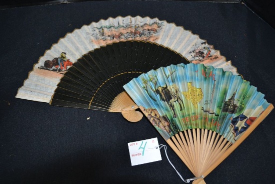 PR of vintage Spain and Texas wood and fabric hand fans