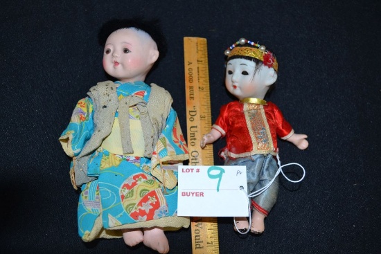 PR of vintage jointed porcelain and composite Chinese dolls -one is sleepy eye, 7 in and 6 in high