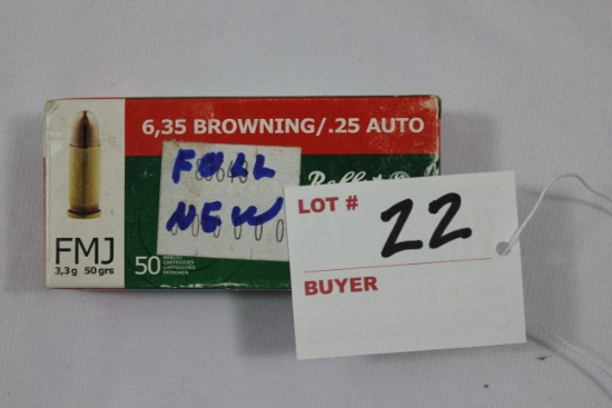 Sellier & Bellot 6.35 Browning/.25 Auto 50 Gr. FMJ; 50 Rds.