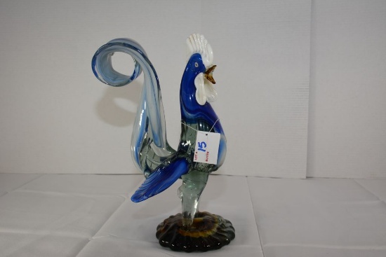 Large Murano-Style Glass Rooster; 14" Tall