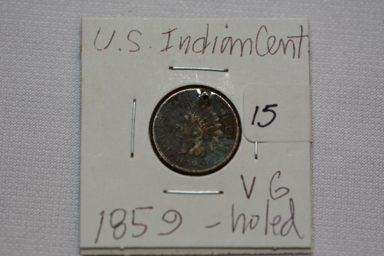U.S. Indian Head Cent; 1859; Holed; VG/E
