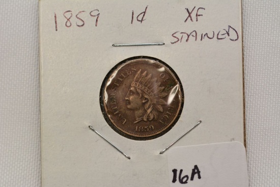 U.S. Indian Head Cent; 1859; First Year; Copper Nickel; VF/XF