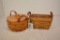 Pair of Longaberger Baskets; One Round w/Wooden Lid and Leather Handles, Dated 2000; One Rectangular