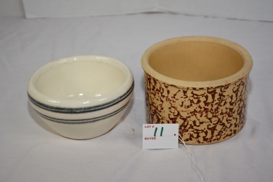 Pair of Bowls including Ohio Brown Spongewear 6-1/2" Crock Bowl w/Small Stress Crack Inside and One