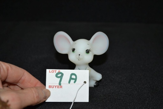 3" White Signed Fenton Mouse