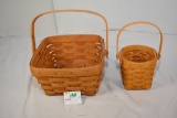 Pair of Small Square and Round Baskets, Dated 1993 and 2002