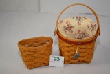 Pair of Small Longaberger Baskets w/Plastic Inserts; One w/Fabric Liner; One Marked 1989