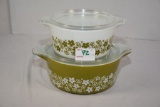Pyrex Spring Blossom Casseroles w/Lids; No. 474 (Lid Chipped) and 475