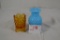 Fenton Amber Toothpick Holder and Blue Opal Hobnail 4