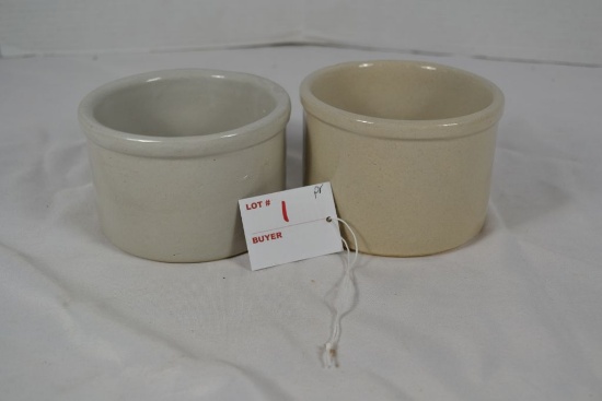 Pair of Small 3"x4" Crock Dishes Marked USA and Robinson Ransbottom, Roseville, OH