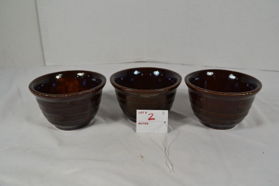 Set of 3 Monmouth Brown Beehive Pattern Bowls; 5"x3"; Some Small Chips on Rim