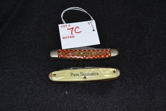 Pair of Vintage Purina and Pete Dole check Advertising Pocket Knives