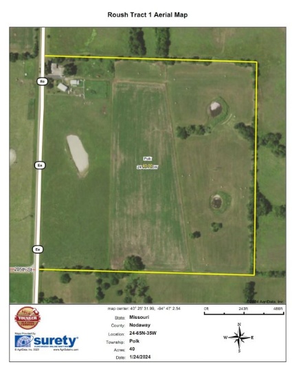 Featuring 40 acres +/- with 11.5 acres currently in row crop and 25 acres in pasture. Balance surrou