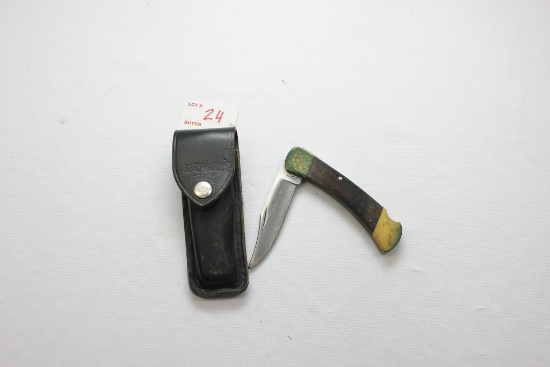 Buck 110 2 Dot Series Single Locking Blade Folding Knife w/Leather Sheath; Manufactured 1974 – 1980