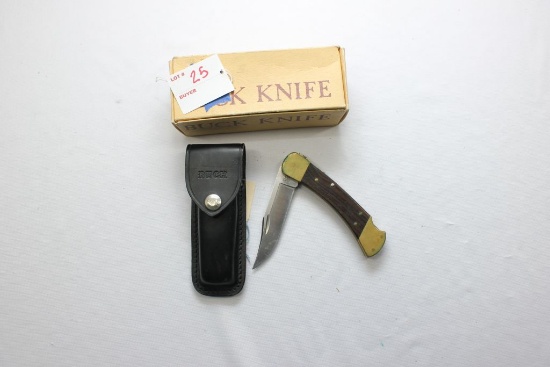 Buck 110 4 Dot Series Single Locking Blade Folding Knife w/Leather Sheath; Non-Matching Factory Box;