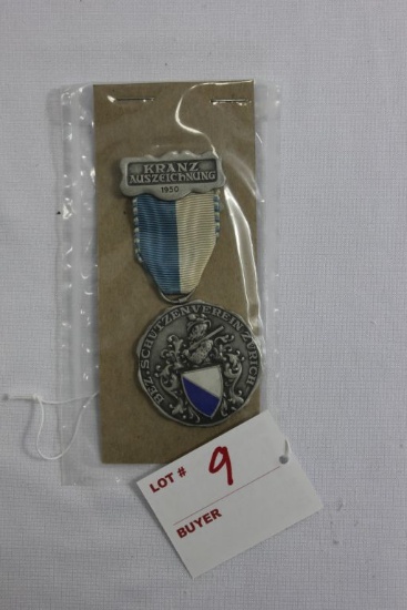 Vintage Swiss Marksmanship Medal w/Ribbon - 1950 - Kranzauszeichnung