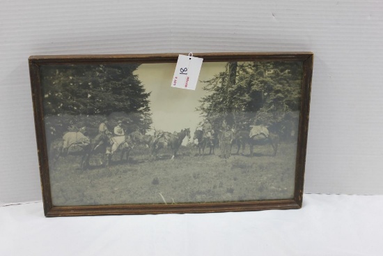 Vintage Framed Photograph of  Western Hunting Party On Horseback with Pack Horses