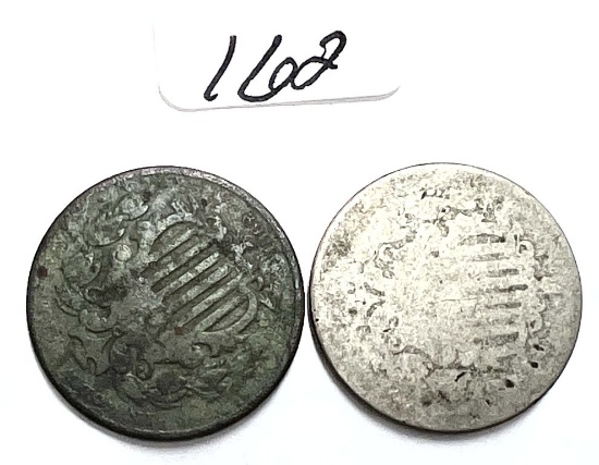 Two No Date Shield Nickel