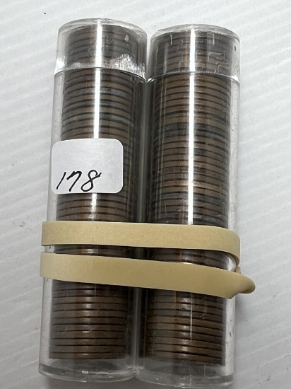 1940's Lincoln Wheat Cents - Two Tubes of Mixed Date and Mint Marks - Average Circulated Condition