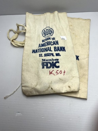 Two American National Bank St. Joseph MO Canvas Bank Bag Small Sized