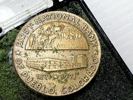 1971 First National Bank of Pueblo Colorado Bronze Medal With Green Foam