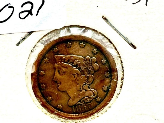 1857 Braided Hair Half Cent - VF -Very Rare