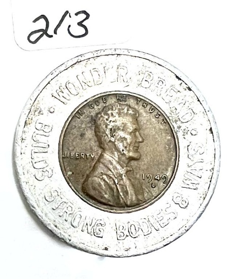 1949D Lincoln Wheat Cent Encased Wonder Bread Builds Strong Bodies 8 Ways/ Penny for Penny Your Best