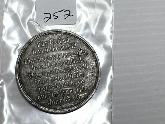 Aluminum Religious Medal with the Lords Prayer and John 3:16