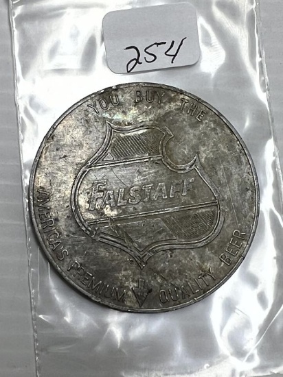 Falstaff Aluminum Medal You Buy America's Premium Quality Beer 1955 Falstaff Game of the Week Schedu