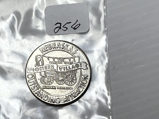 Nebraska's Outstanding Attraction Pioneer Village, Minden, Nebraska  White Metal Token