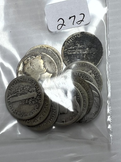13-1920's Mercury Dimes - AG/G- F+
