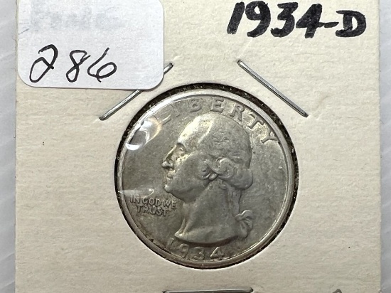 1934D Washington Quarter Dollar - F