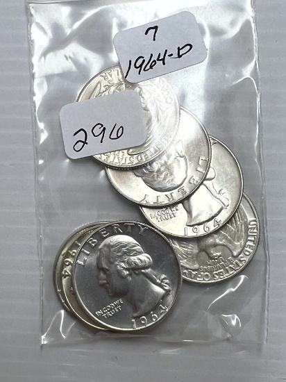 7-1964D Washington Quarter Dollars - BU