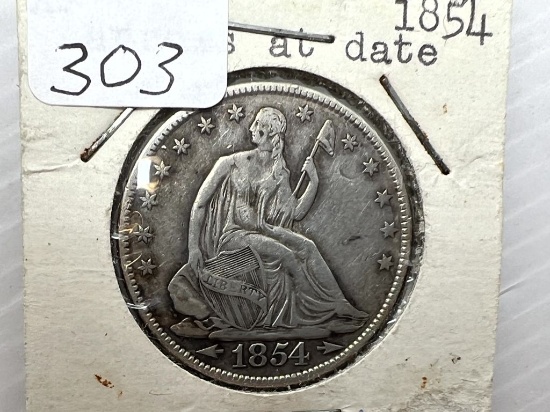 1854 Seated Liberty Half Dollar , With Arrows -XF