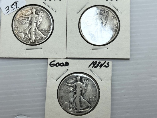 1934P, D, &S Walking Liberty Half Dollar - G/VG
