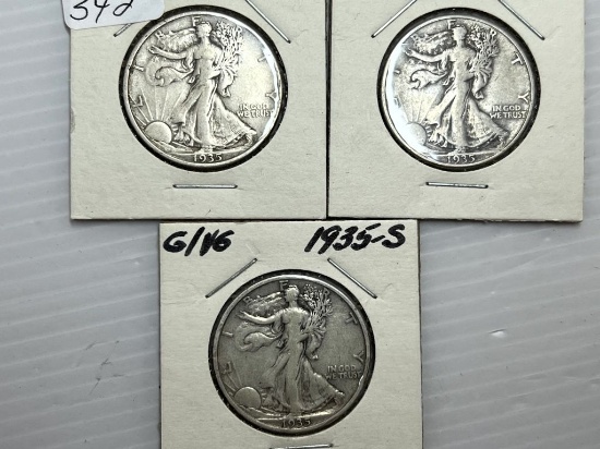 1935P, D, &S Walking Liberty Half Dollar - G/VG+