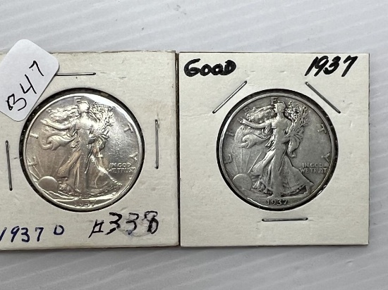 1937P &D Walking Liberty Half Dollar - G- VG
