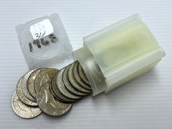 1968D Kennedy Half Dollars Tube of 18 Coins - Circulated - 40% Silver