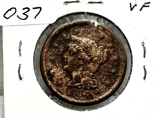 1856 Braided Hair Large Cent - VF Details Harshly Cleaned