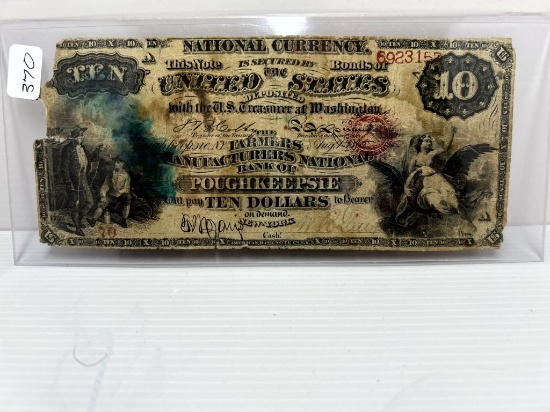August 4,1865 National Currency $10 Note For The National Bank of Poughkeepsie NY- SN 6923157 - AG,