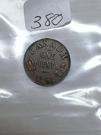 1932 Canadian Small Cent -F Some Verdigris on the Obverse