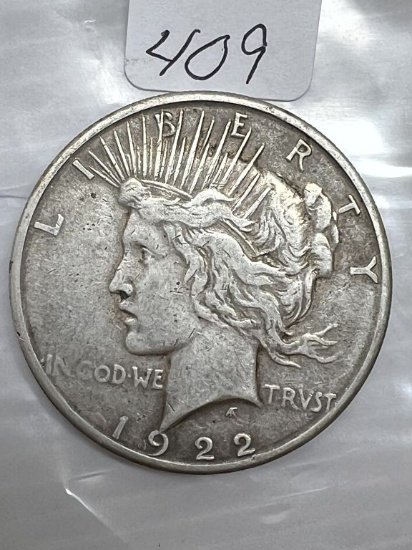 1922S Silver Peace Dollar - XF Dark