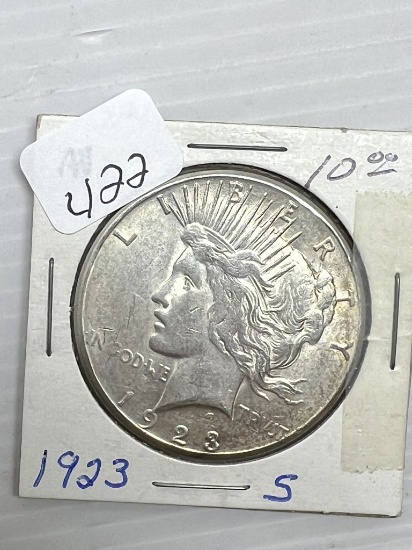 1923S Silver Peace Dollar - AU