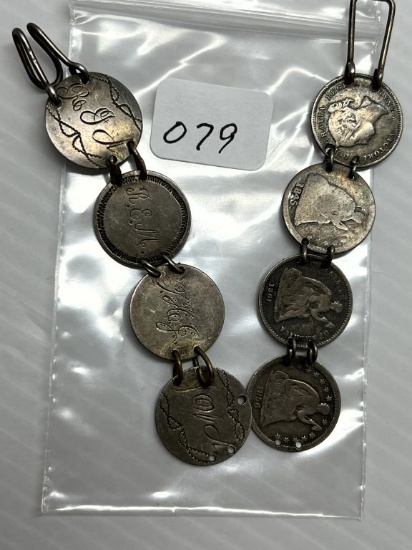Seven Half Dime Love Tokens made into a Bracelet