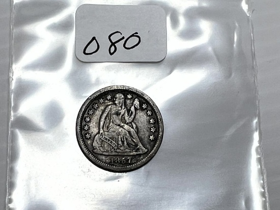 1857 Seated Liberty Dime Love Token M & M