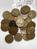 31-1940's Lincoln Wheat Cents - Mixed Date and Mint Marks - Average Circulated Condition